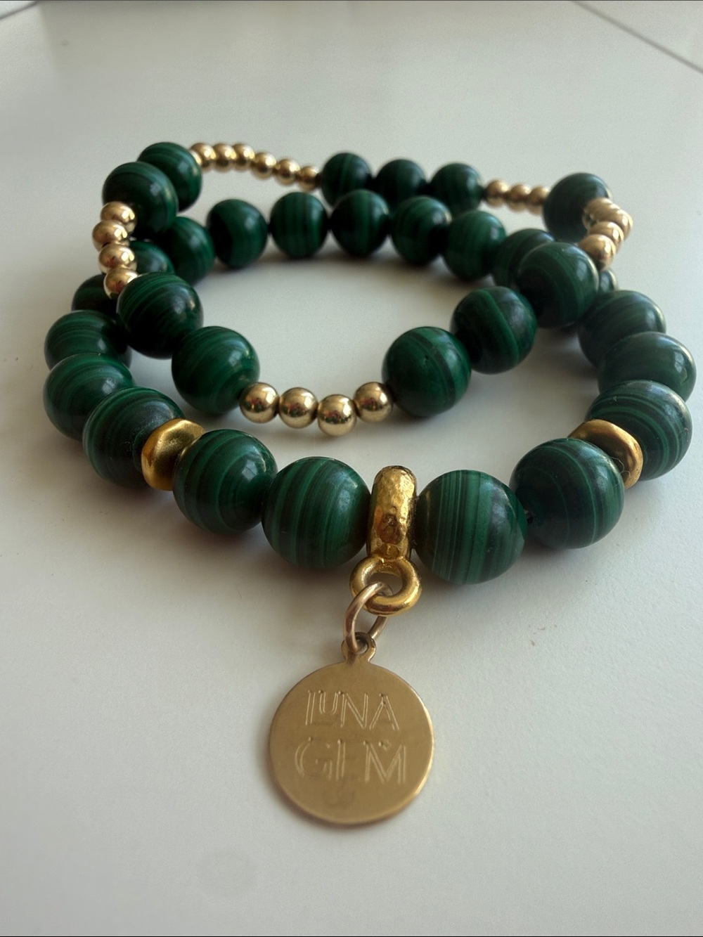 LunaGem Malachite Beaded and Orbital Bracelet Set